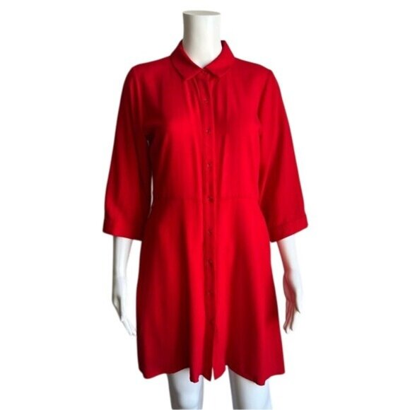 Everly Red Button Down Shirt Dress - S - Picture 1 of 7